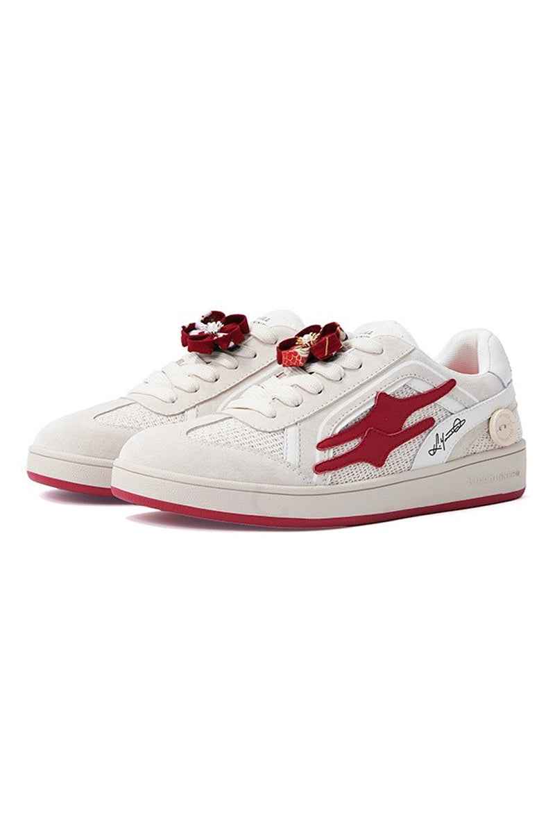 Red Bow Mesh Court Sneakers