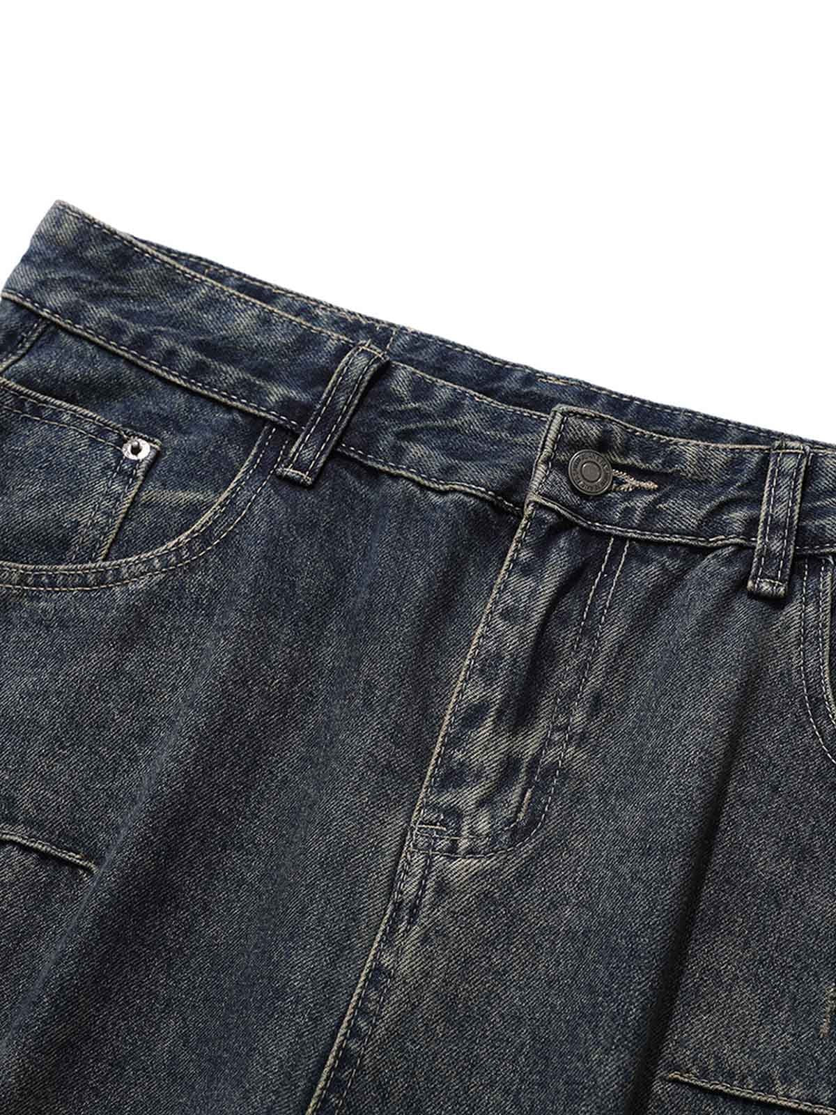Washed Multi-Pocket Baggy Barrel Cargo Jeans - Goatlv