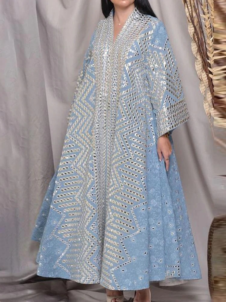 New Bronze Printing Breathable Long Sleeves Loose Dress Nyzzle