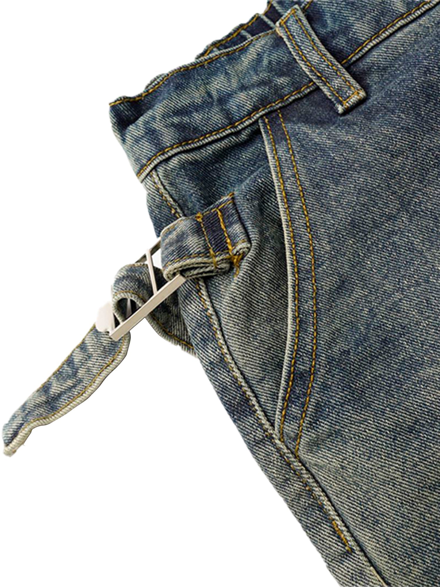 Goatlv Washed Distressed Waistband Straight Jeans - Goatlv