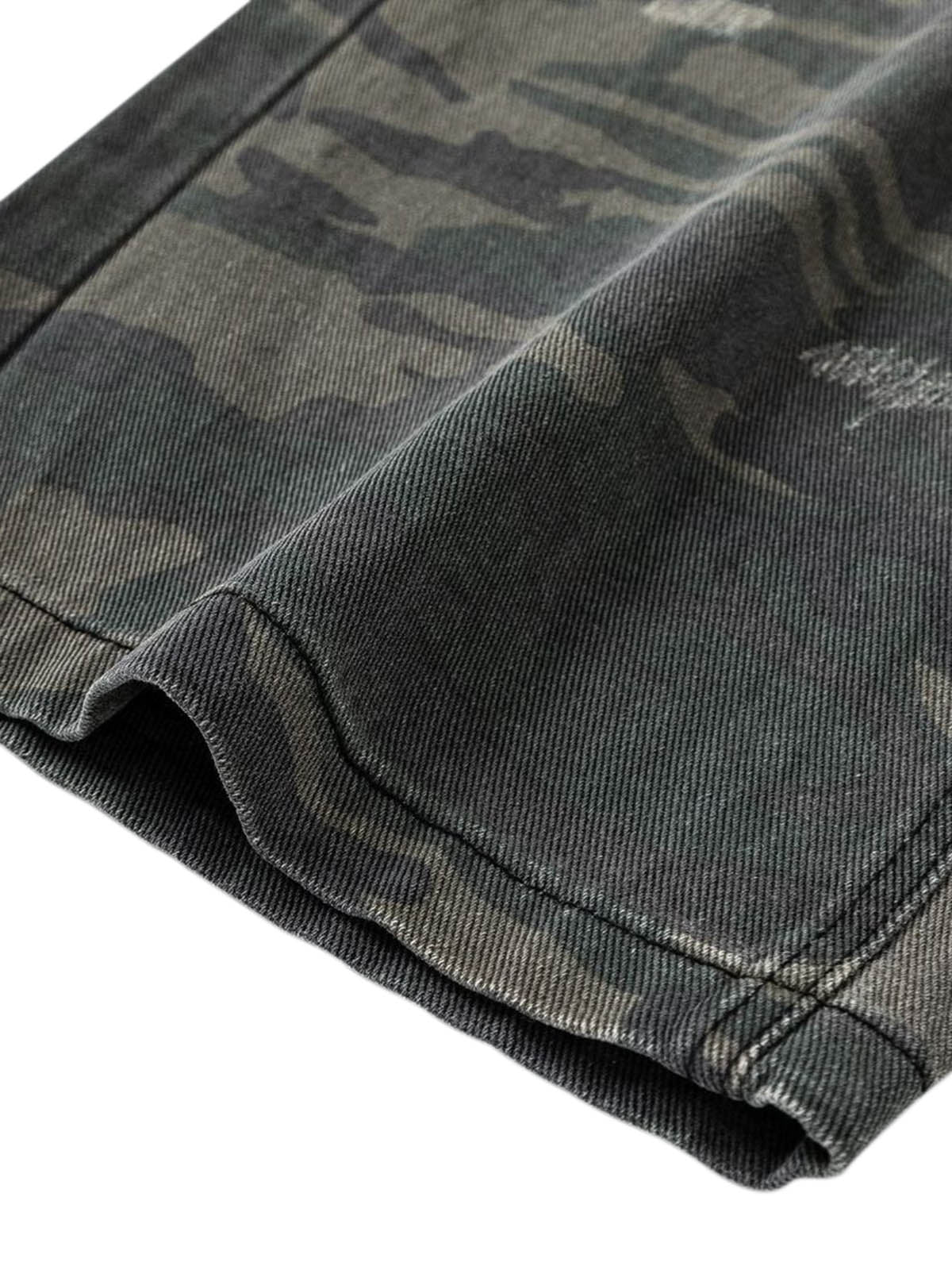 Washed Distressed Stitching Camouflage Straight Jeans - Goatlv