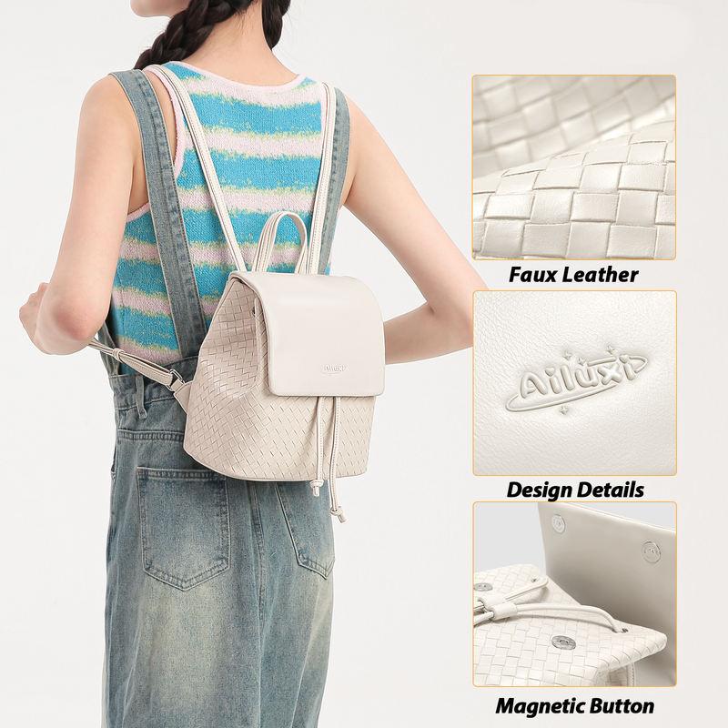Versatile Summer Travel Leisure White Knitted Backpack Trendha