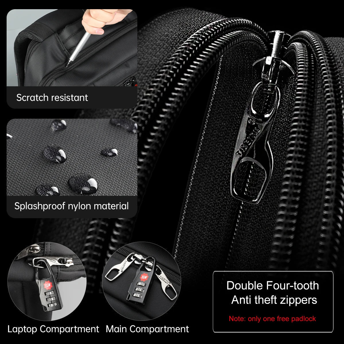 Waterproof Nylon Travel Backpack with USB Port for 15.6" Laptop Trendha