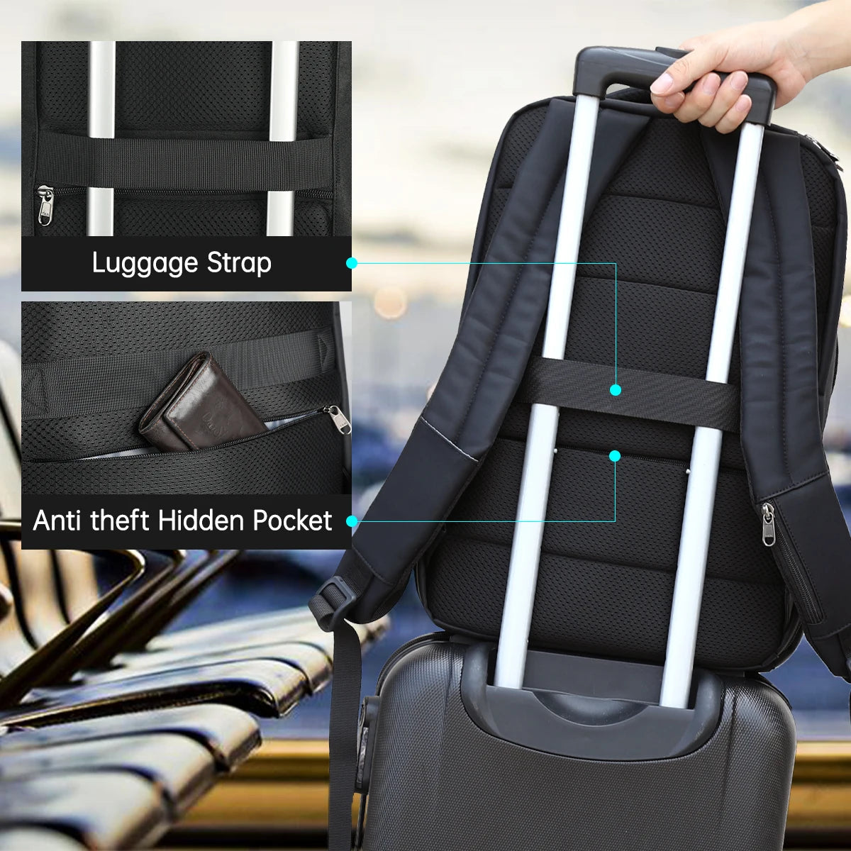 Waterproof Nylon Travel Backpack with USB Port for 15.6" Laptop Trendha