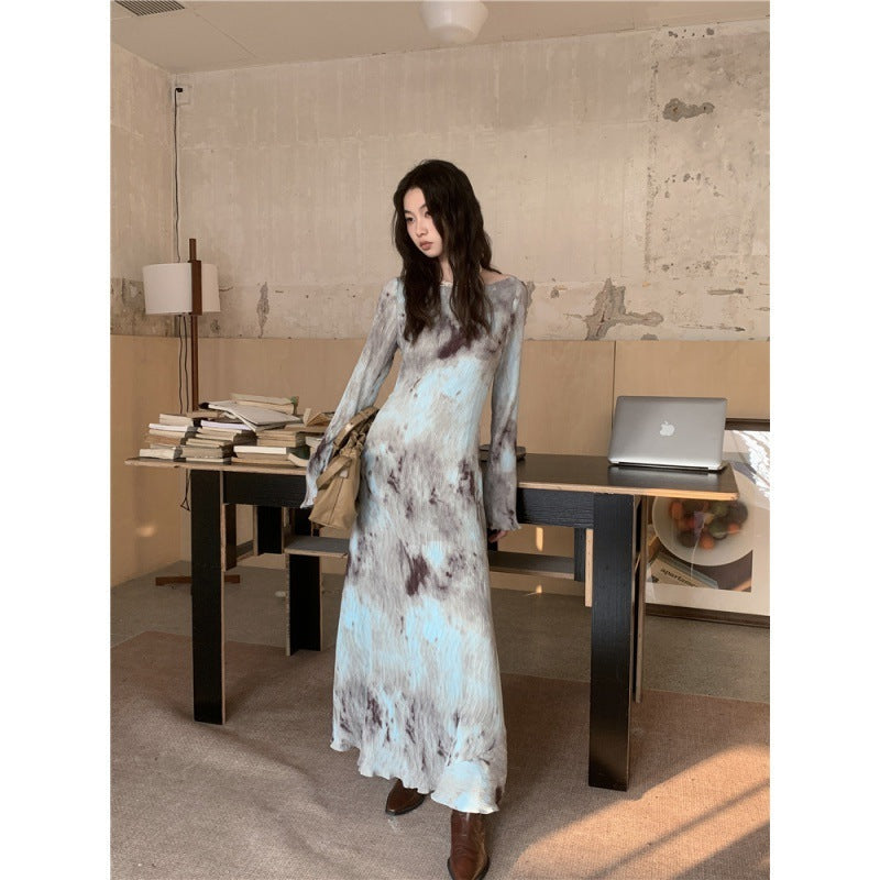 Printed Long With Large Hem Dress Nyzzle
