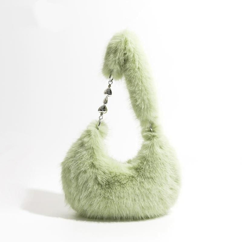Chic Fuzzy Faux Fur Half Moon Shoulder Bag Trendha