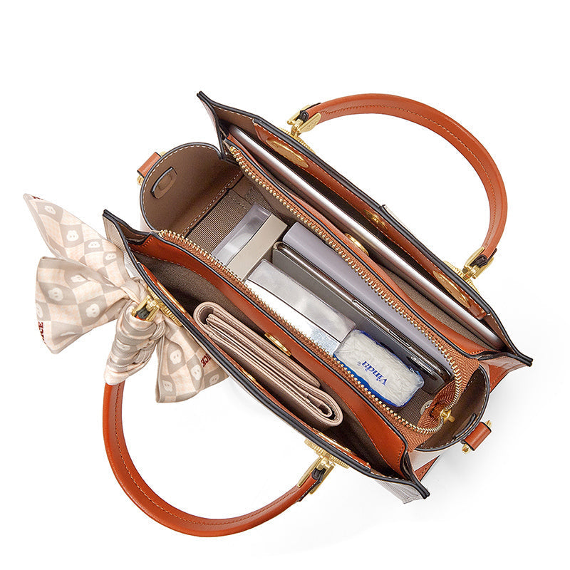Elegant Women's Retro Bow Tie Silk Scarf Top-Handle Crossbody Bag Trendha