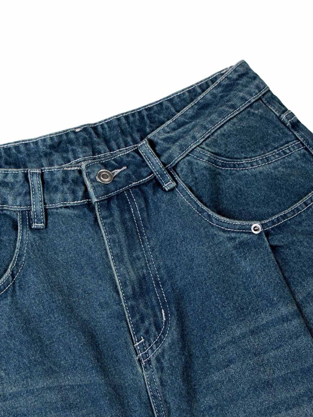 Washed Distressed Double Pleat Jeans - Goatlv