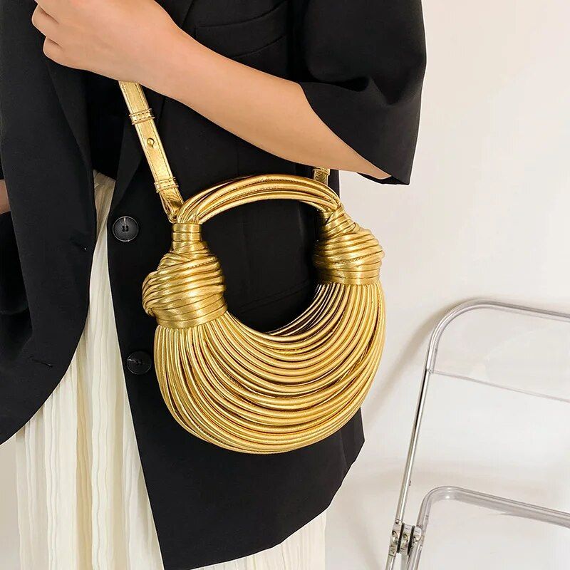 Golden Noodle Knot Evening Clutch Trendha
