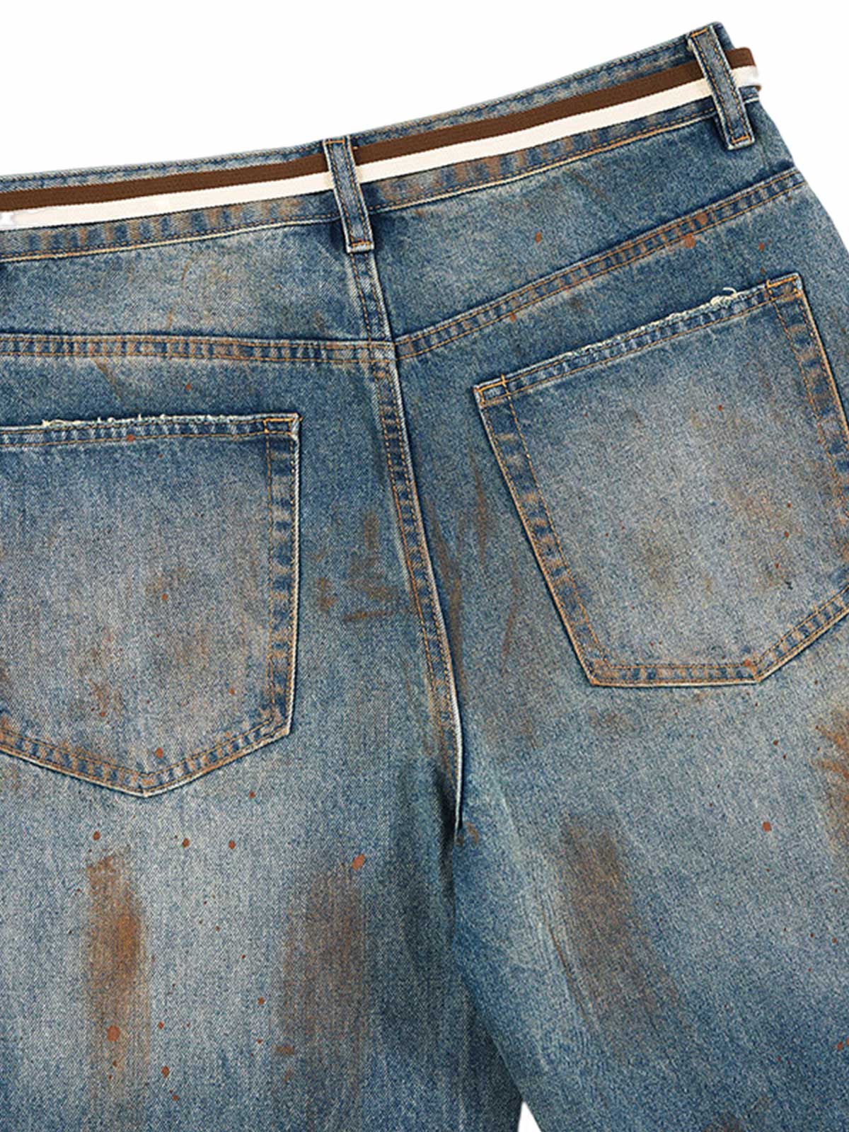 Retro Ink-Splashed Ripped Jeans - Goatlv
