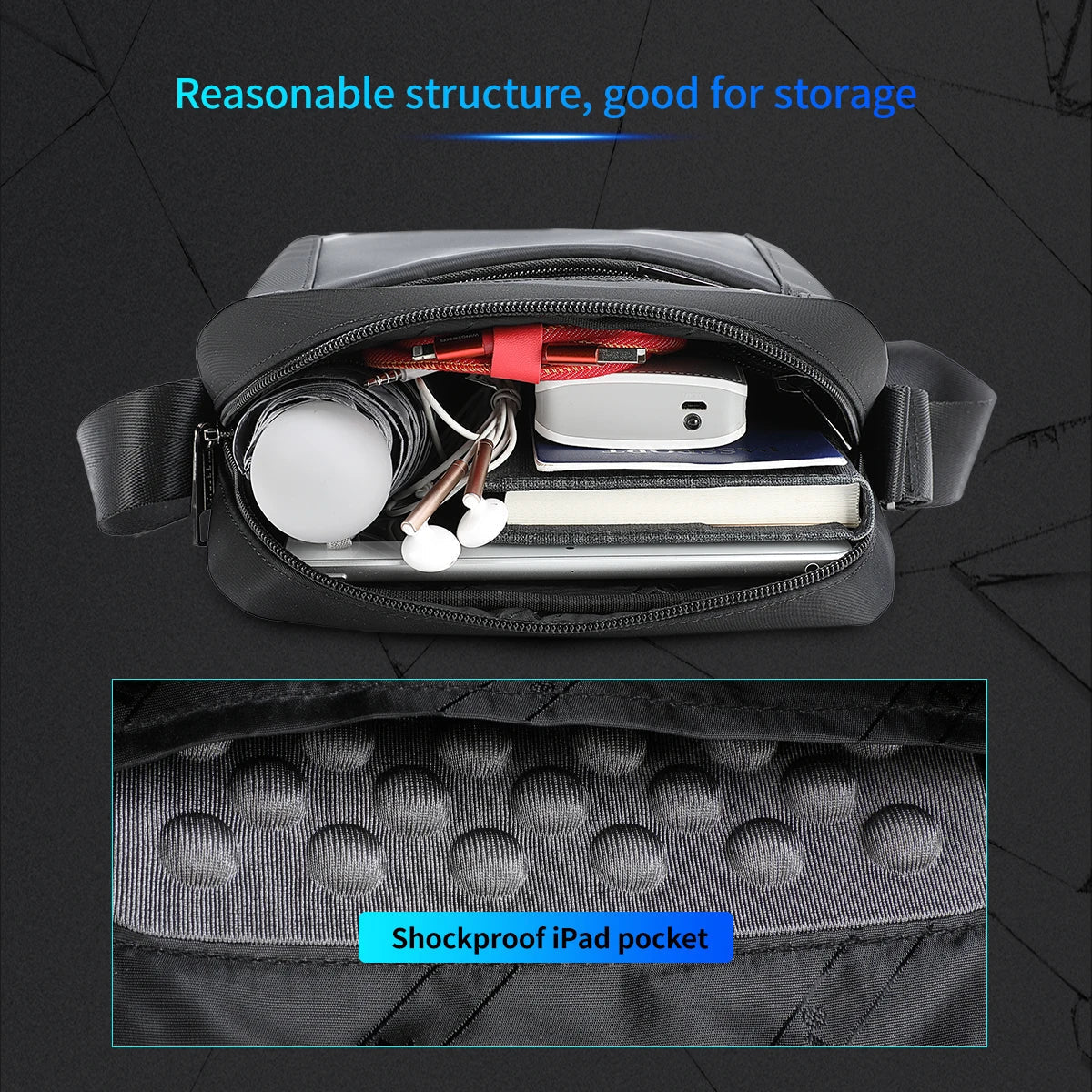 Waterproof Men’s Crossbody Bag with Shockproof iPad Pocket for 9.7" Tablet Trendha