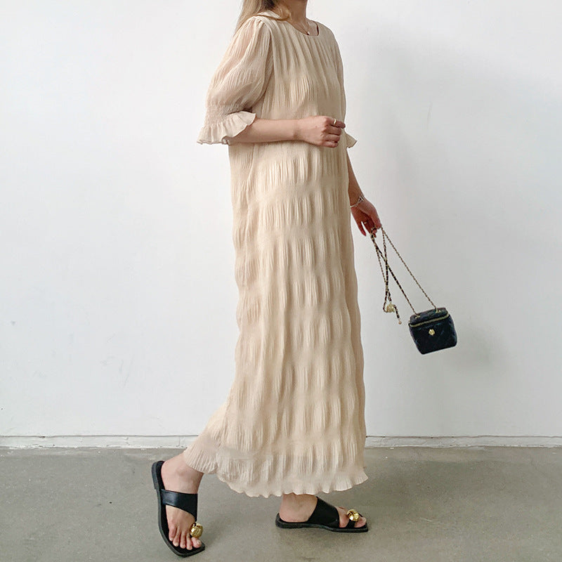 Women's Gentle And Elegant Pleated Texture Dress Nyzzle