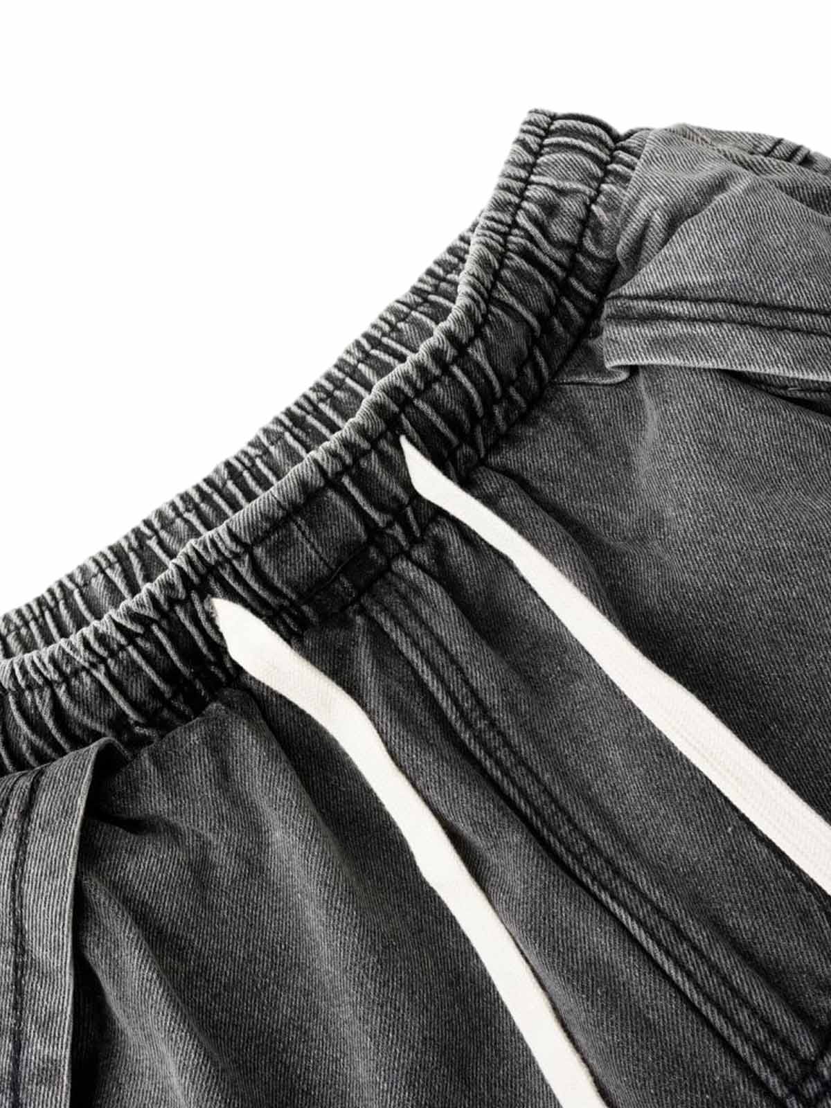 Washed Distressed Raw Edge Drawstring Jeans - Goatlv