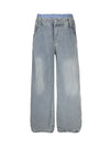 Plaid Double Waist Baggy Jeans - Goatlv