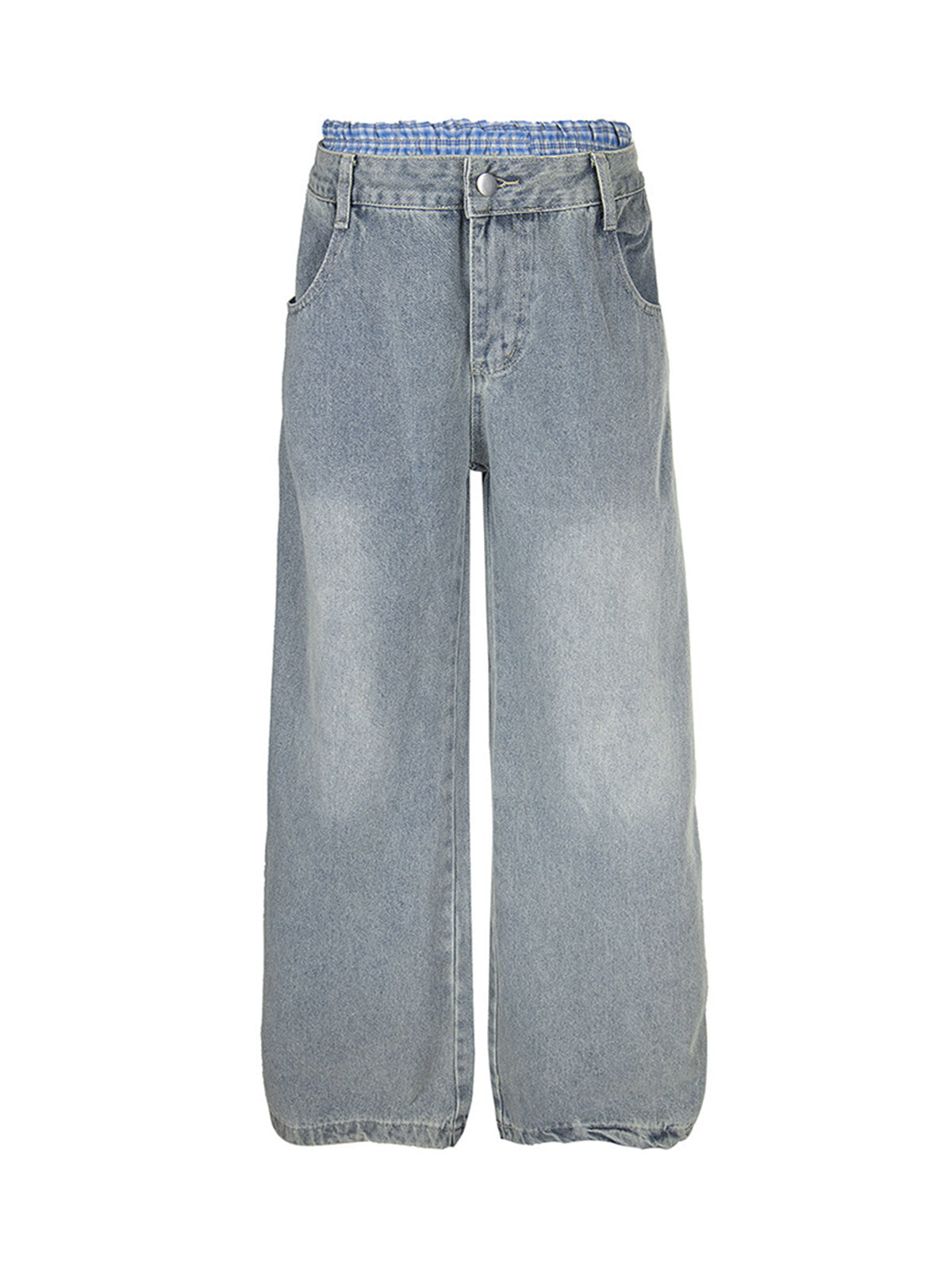 Plaid Double Waist Baggy Jeans - Goatlv