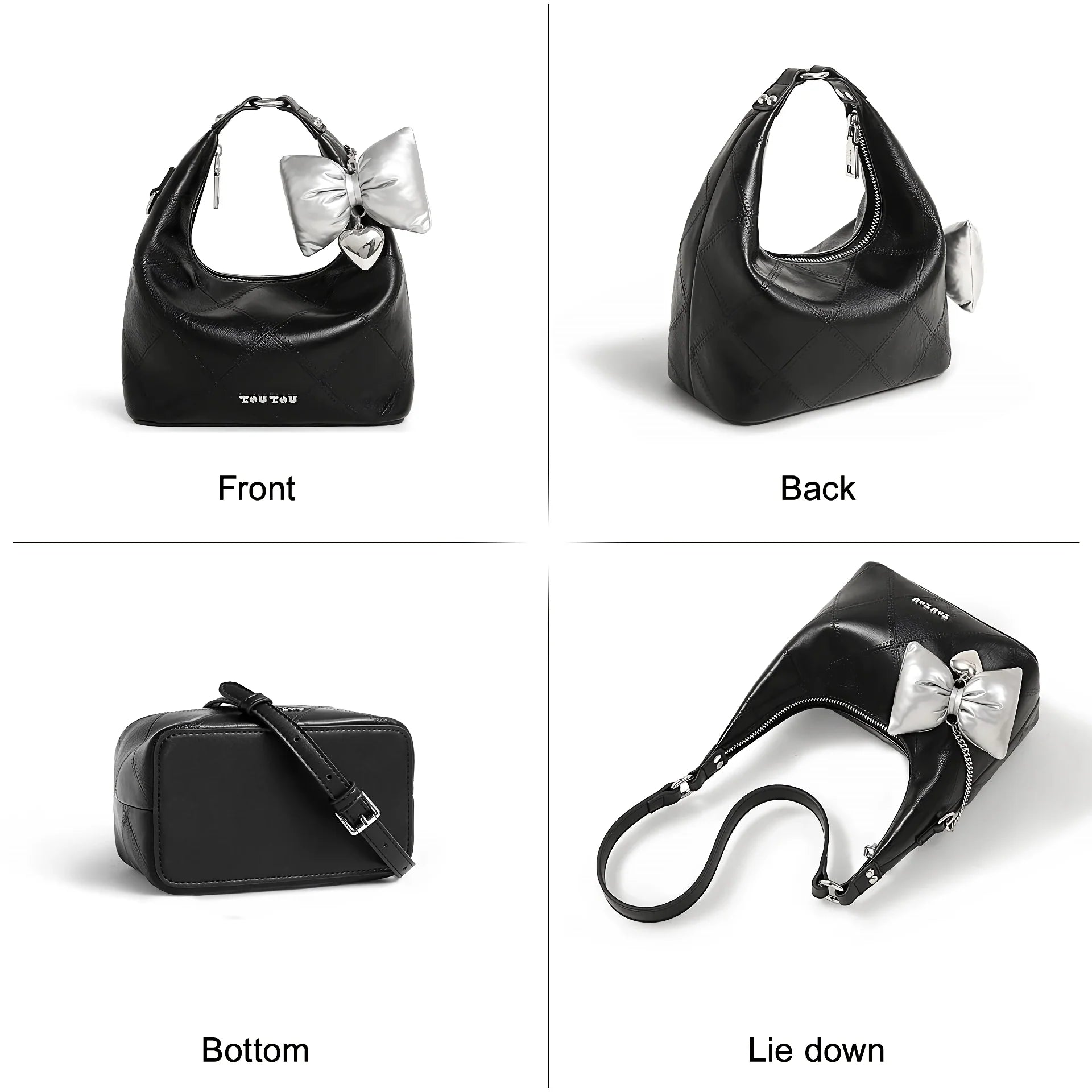 Versatile Women’s Diamond Grid Tote Bag with Butterfly Bow Pendant Trendha