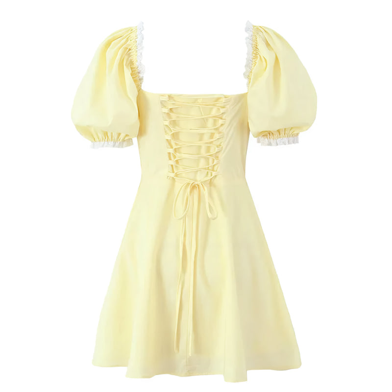 Vintage Summer Square Collar Puff Sleeve Dress Nyzzle