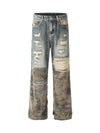 Ripped Camouflage Patchwork Baggy Jeans - Goatlv