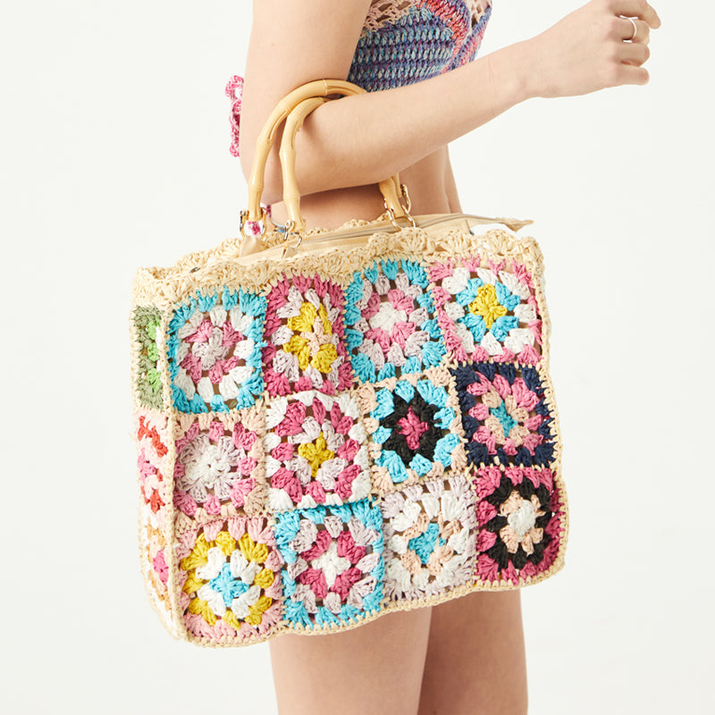 Bohemian Floral Tote Bag with Bamboo Handles Trendha
