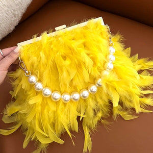 Luxury Feather Clutches: Fashion Pearls Top-handle Purse Trendha