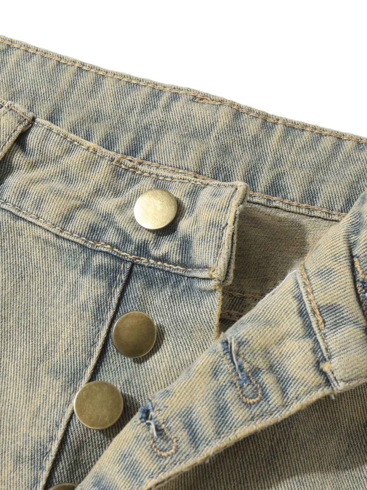 Distressed Raw Edge Patch Jeans - Goatlv