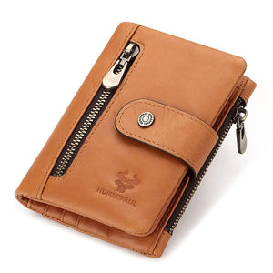 Genuine Leather Slim Wallet with Zipper Coin Pocket Trendha