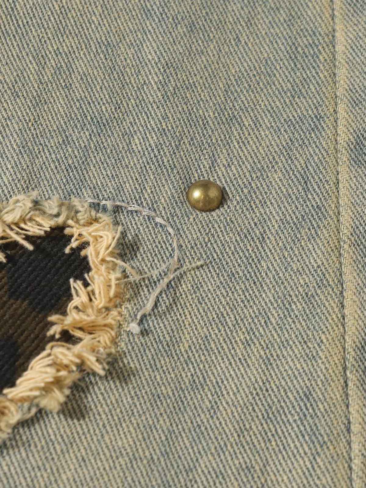 Distressed Raw Edge Patch Jeans - Goatlv