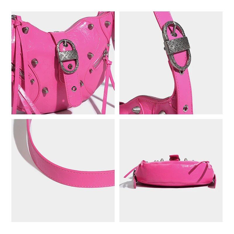 Pink Punk Luxury Leather Sling Crossbody Daypack Trendha