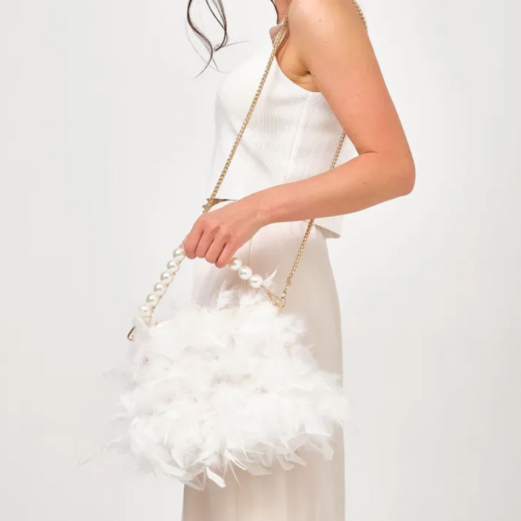 Luxury Feather Clutches: Fashion Pearls Top-handle Purse Trendha