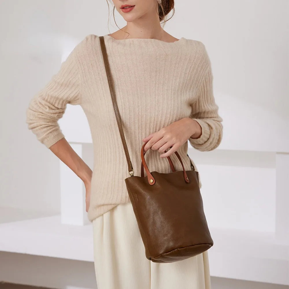 Retro Vegetable Tanned Leather Handbag Trendha