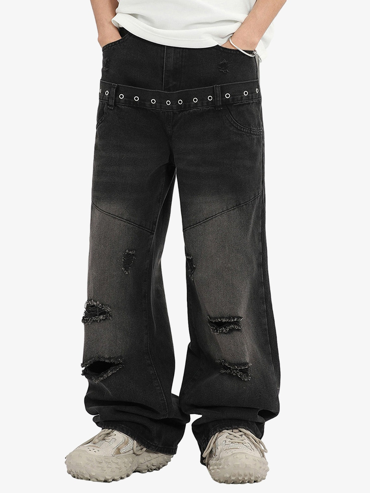 Vintage Washed Distressed Jeans - Goatlv