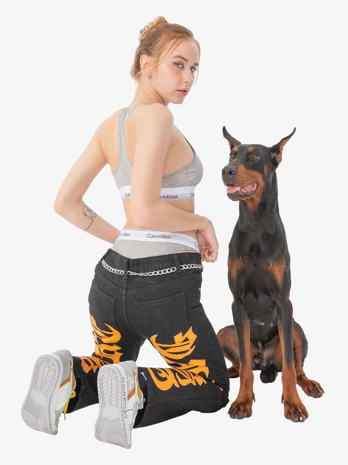 Goatlv Burning Text Embroidered Letters Jeans -1478