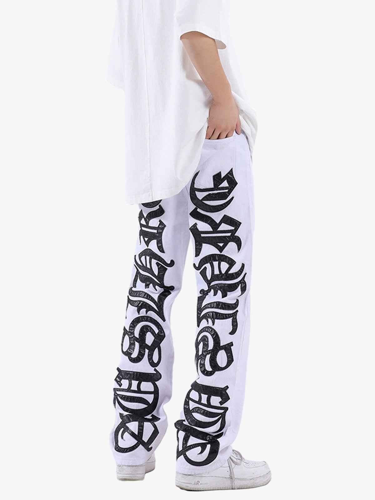 Goatlv Burning Text Embroidered Letters Jeans -1478