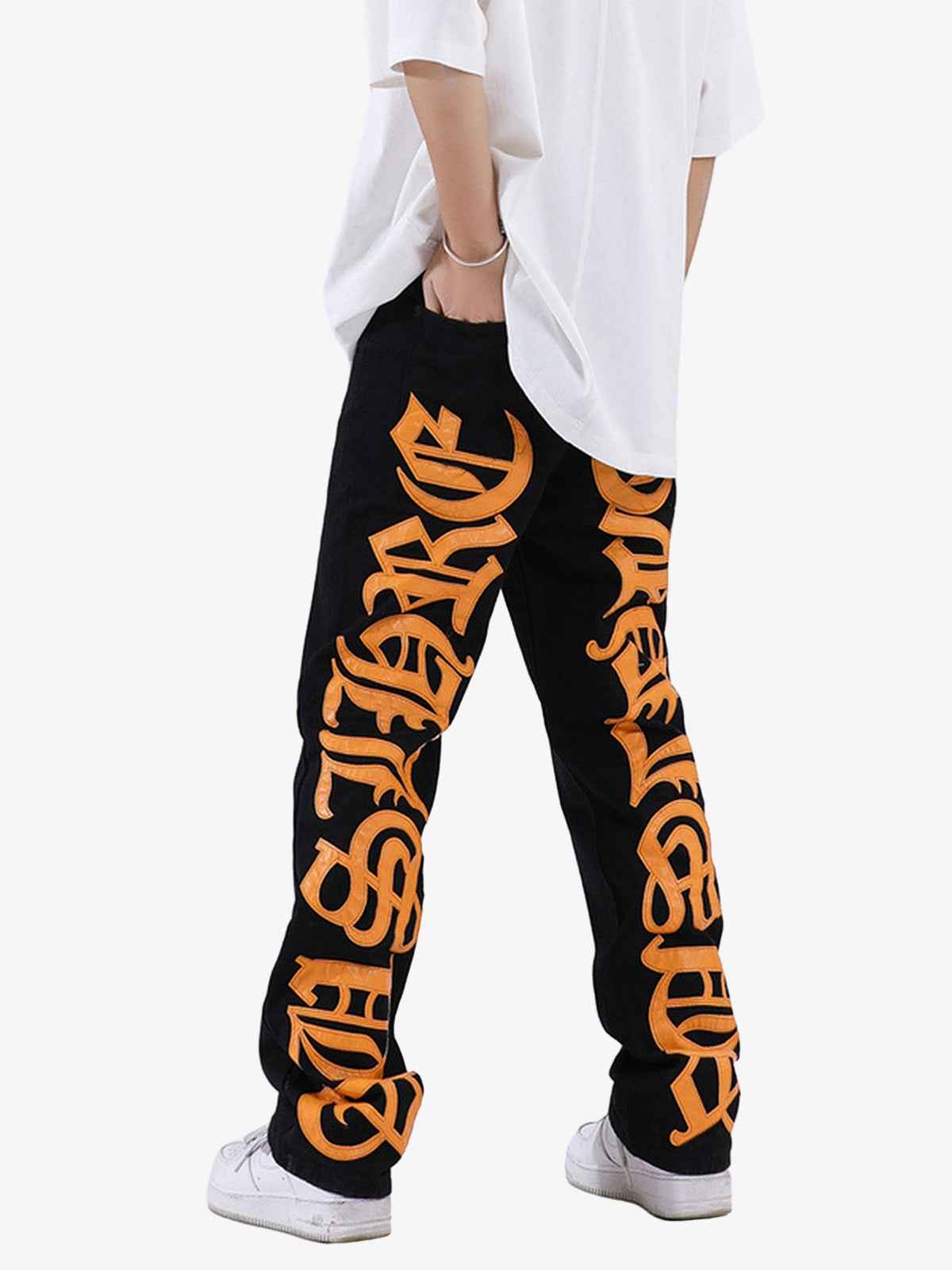 Goatlv Burning Text Embroidered Letters Jeans -1478