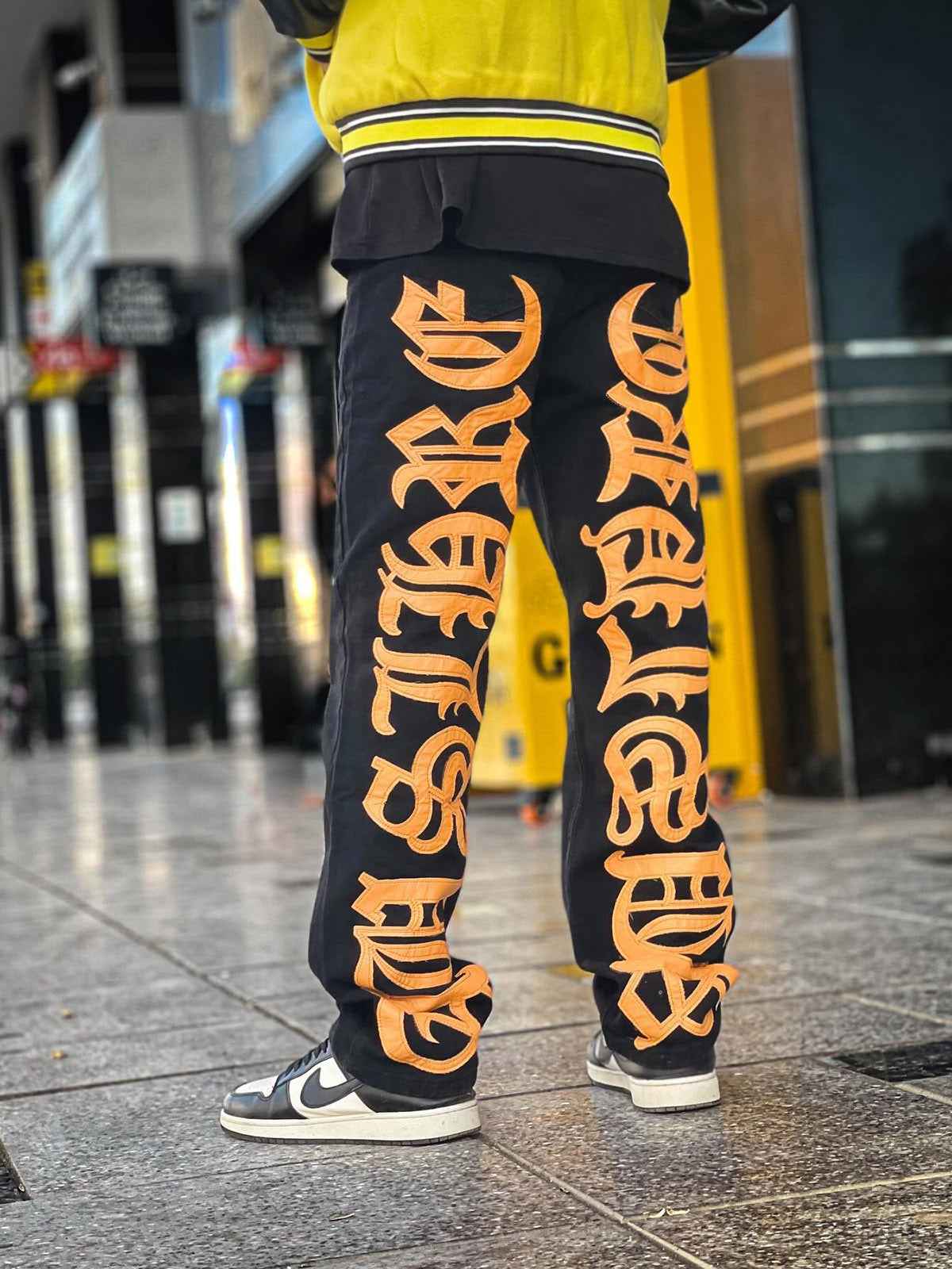 Goatlv Burning Text Embroidered Letters Jeans -1478