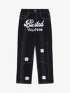 Goatlv Letter Lucky Clover Embroidered Baggy Jeans - 1162 - Goatlv