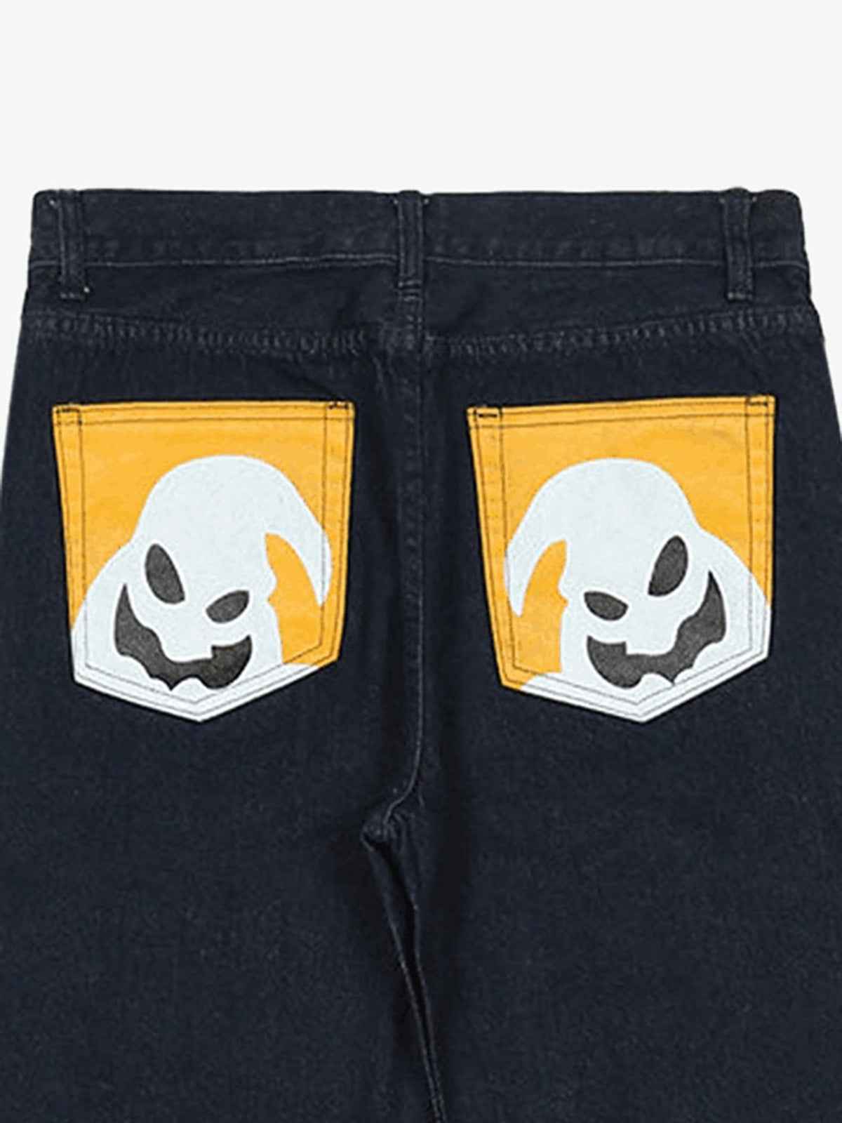 Goatlv Cartoon Pocket Print Washed Jeans