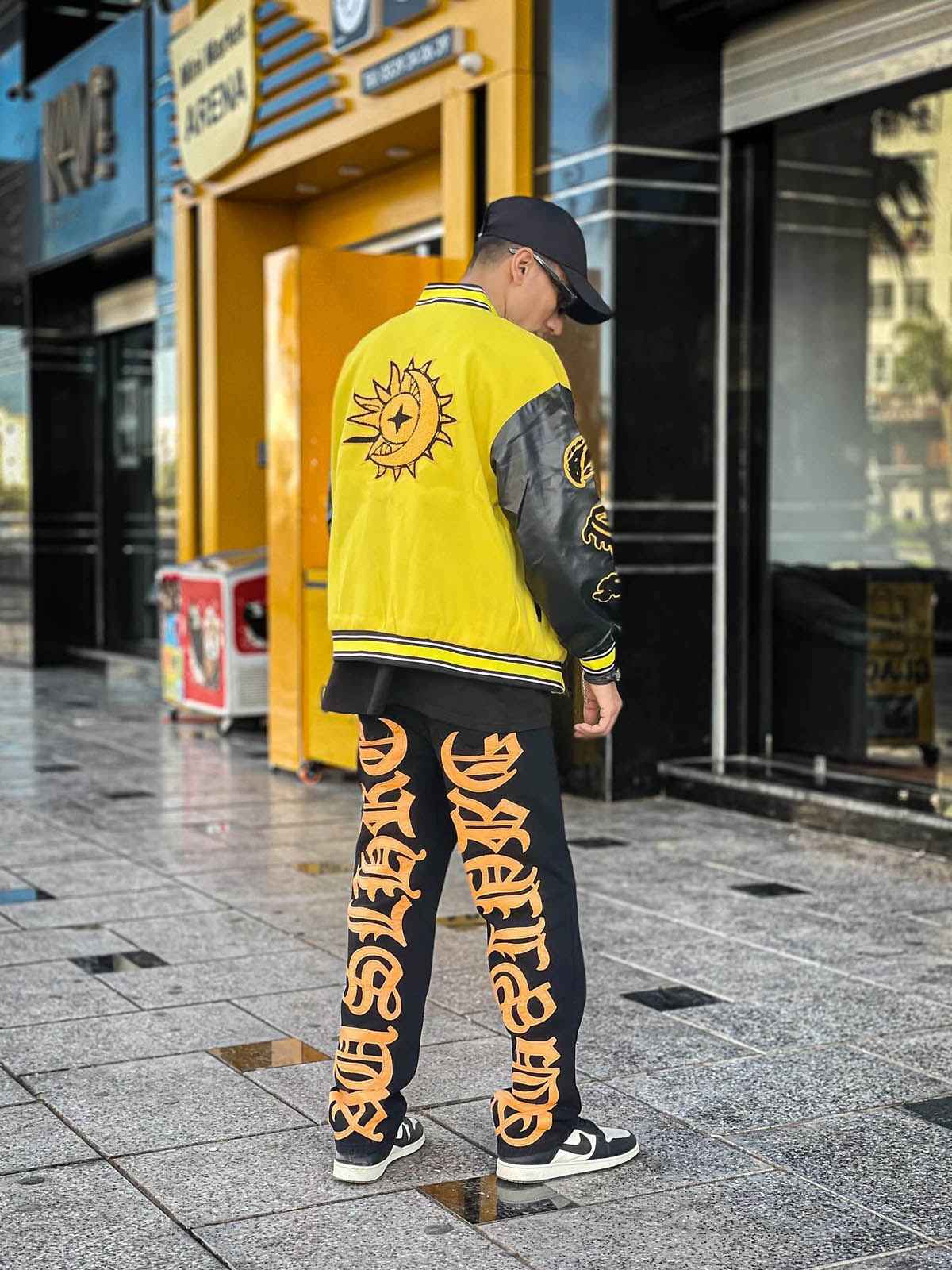 Goatlv Burning Text Embroidered Letters Jeans -1478