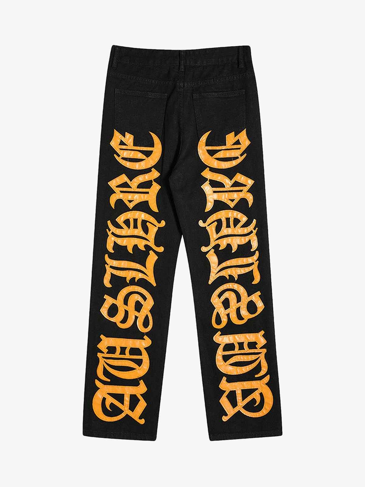 Goatlv Burning Text Embroidered Letters Jeans -1478