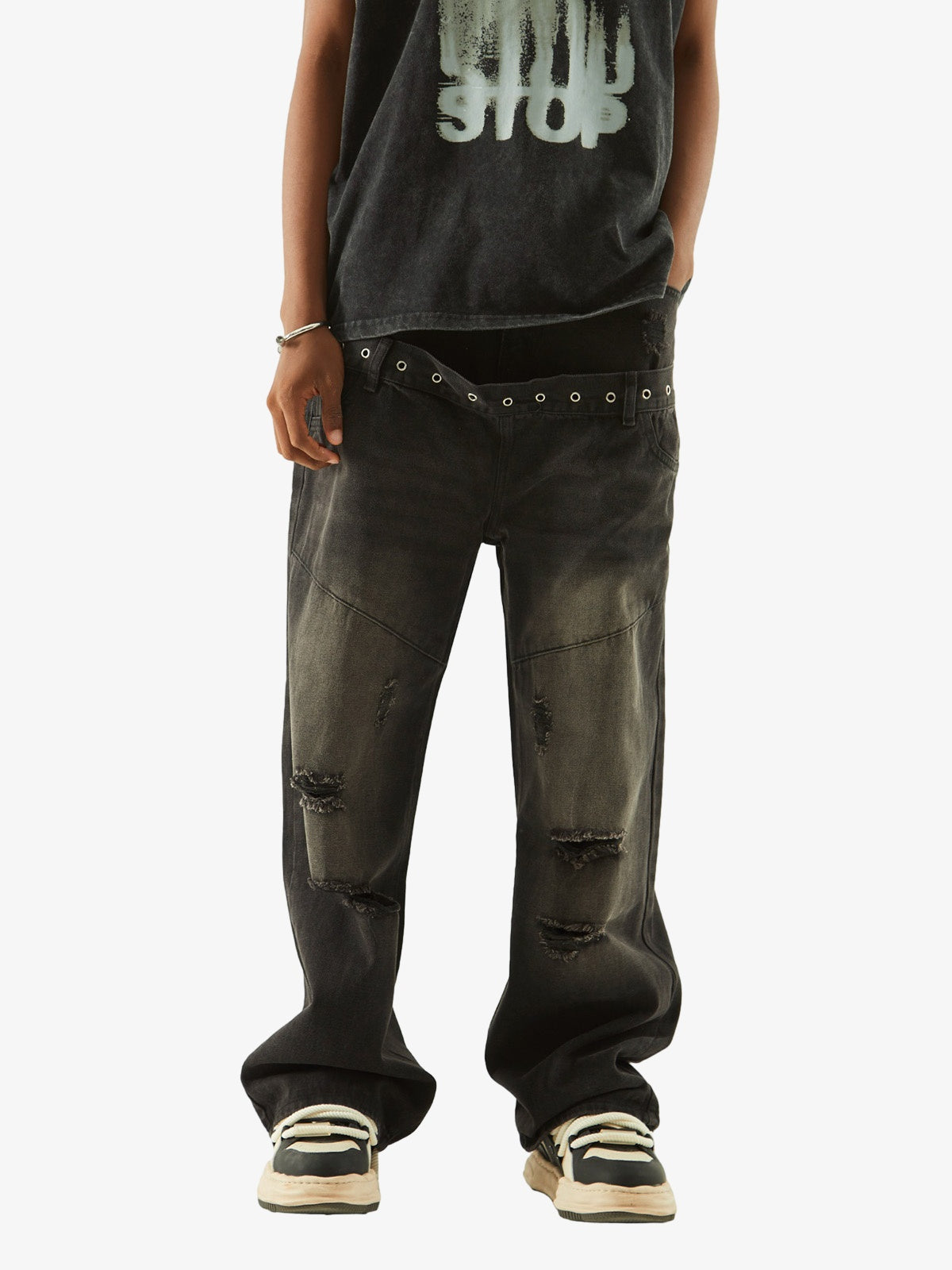 Vintage Washed Distressed Jeans - Goatlv