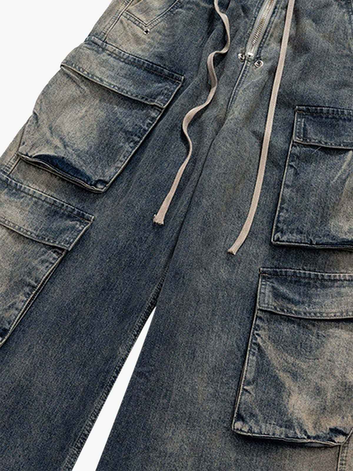Goatlv Wide Leg Multi-Pocket Straight Leg Loose Jeans - 1666
