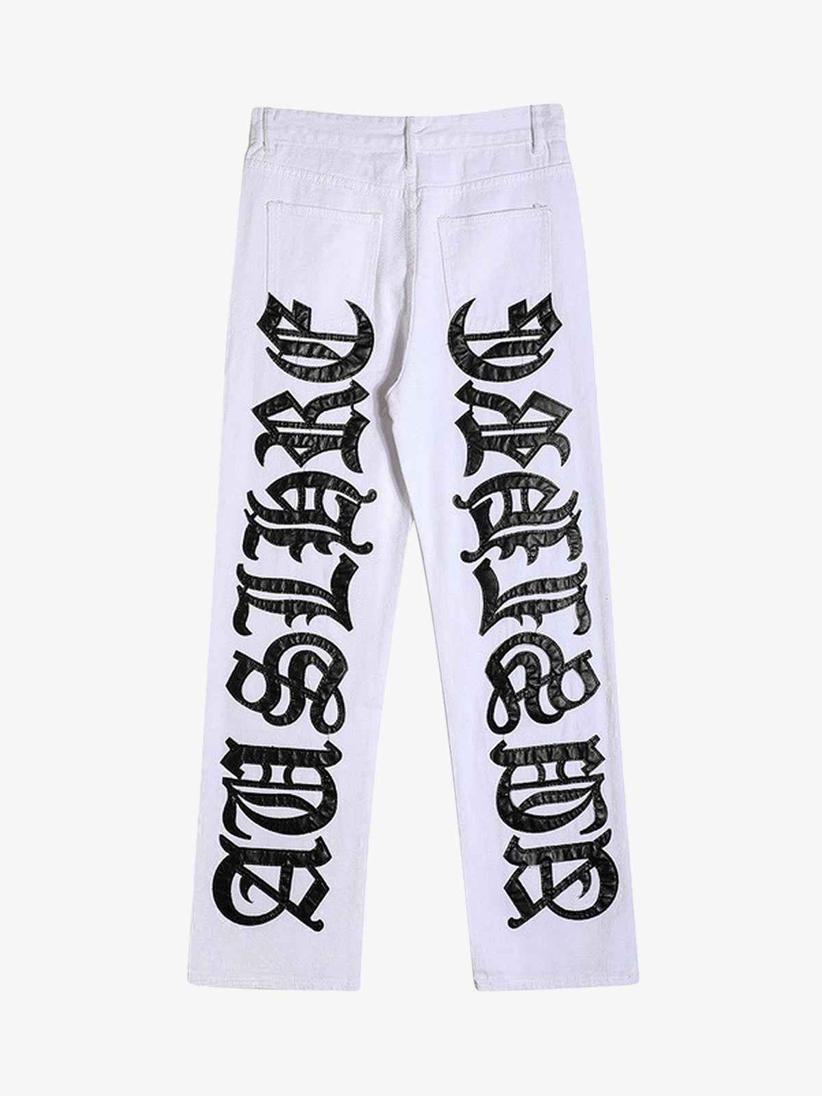 Goatlv Burning Text Embroidered Letters Jeans -1478