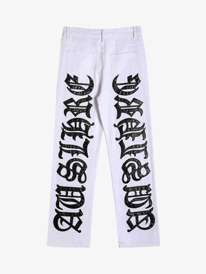Goatlv Burning Text Embroidered Letters Jeans -1478