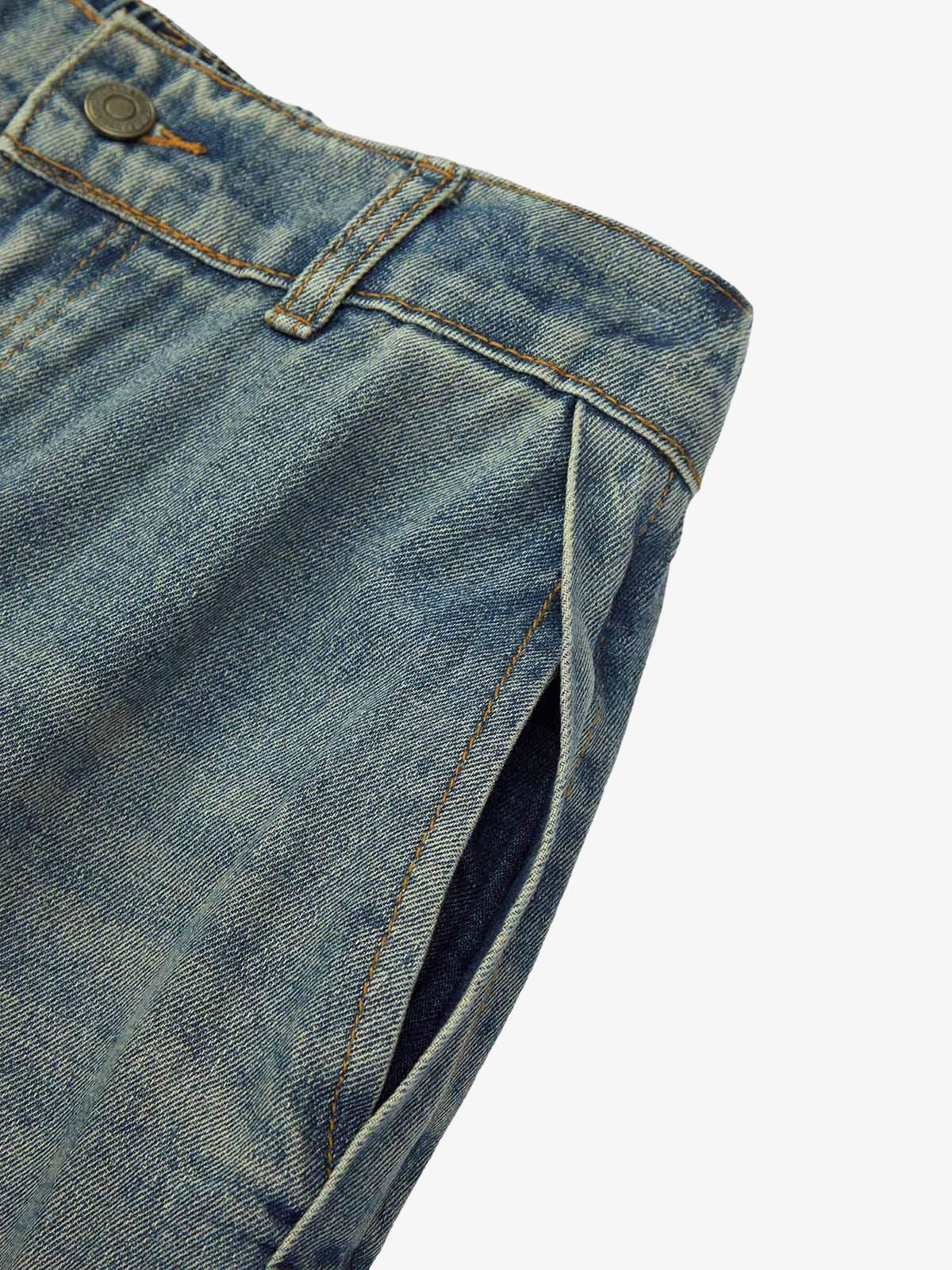 Goatlv American Retro Contrast Washed Jeans - Goatlv