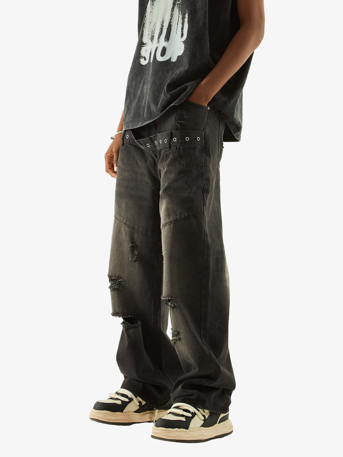 Vintage Washed Distressed Jeans - Goatlv