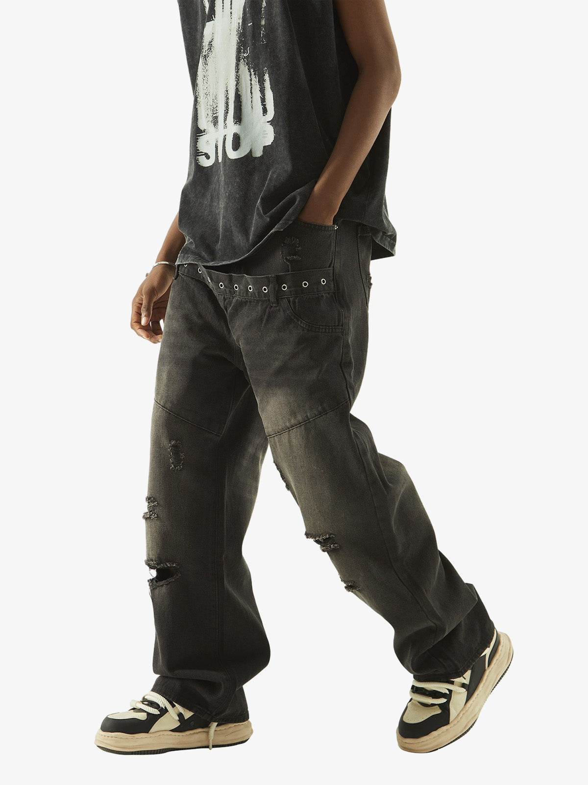 Vintage Washed Distressed Jeans - Goatlv