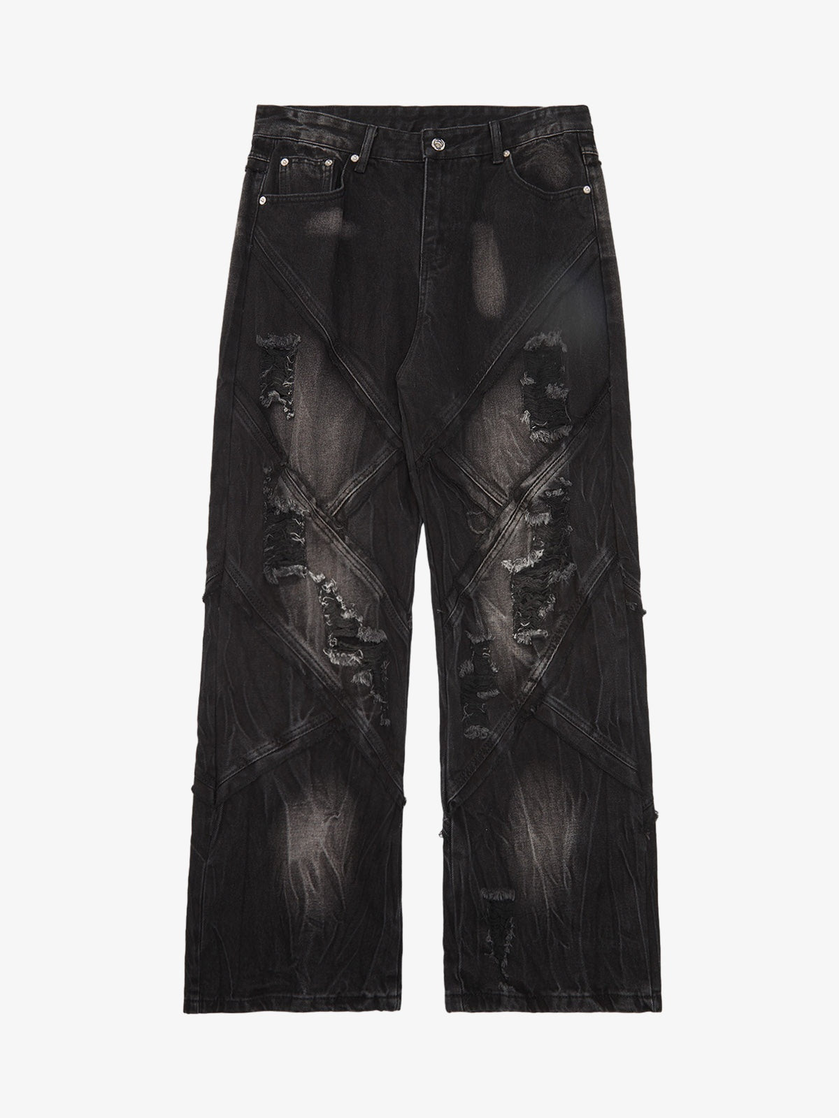 Goatlv Heavy Washed Ripped Plaid Stitching Hip-Hop Jeans - 2174 - Goatlv