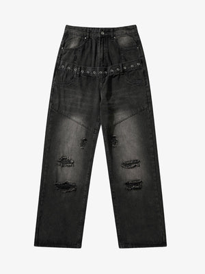 Vintage Washed Distressed Jeans - Goatlv