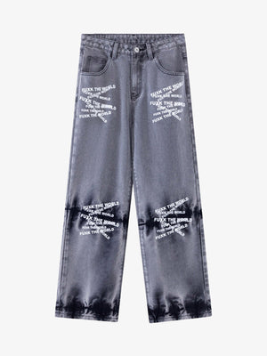 Niche Design Letter Embroidered Tie-dye Gradient Jeans - Goatlv