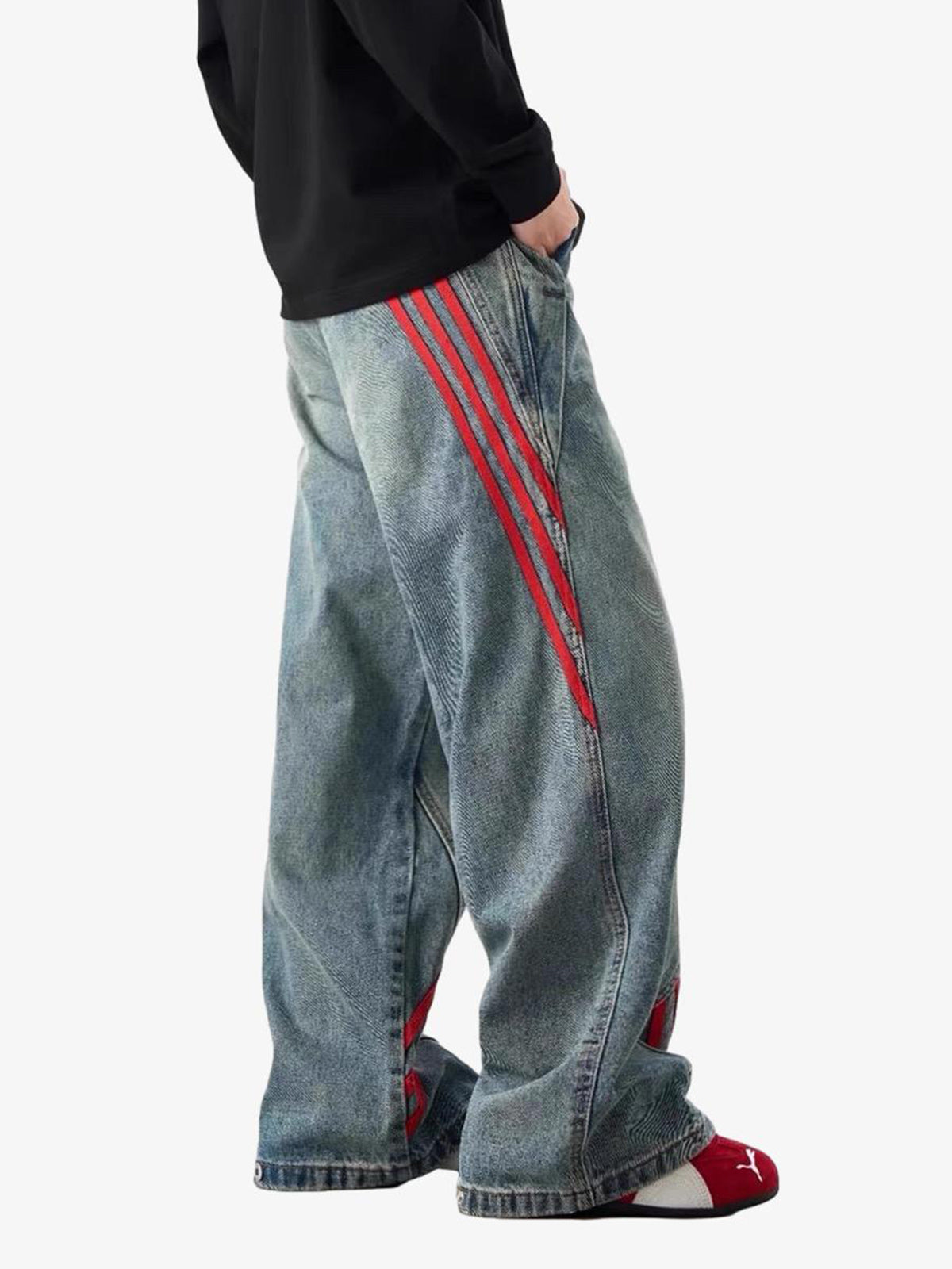 Goatlv American Retro Contrast Washed Jeans - Goatlv